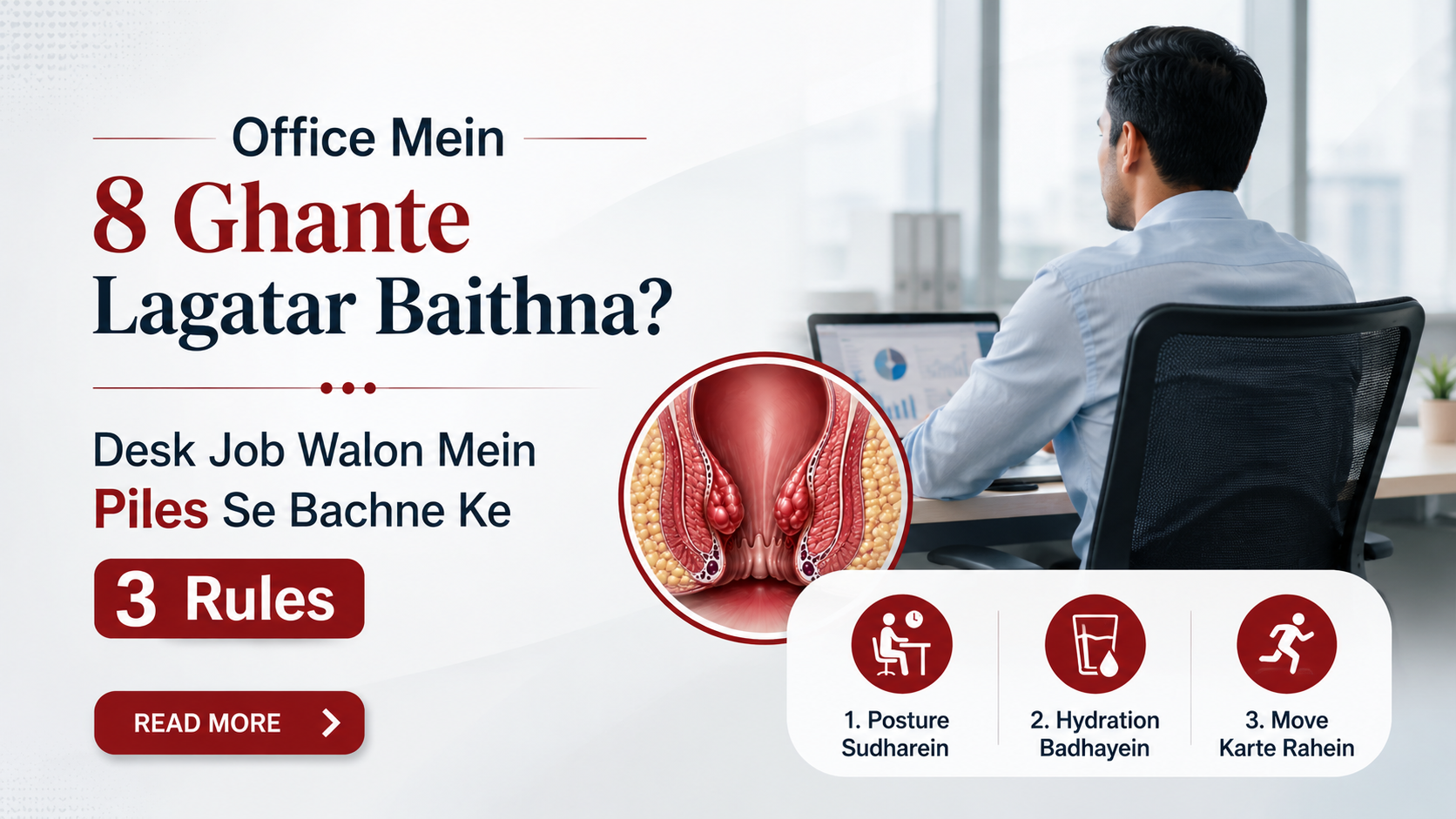Office Mein 8 Ghante Lagatar Baithna? Desk Job Walon Mein Piles Se Bachne Ke 3 Rules
