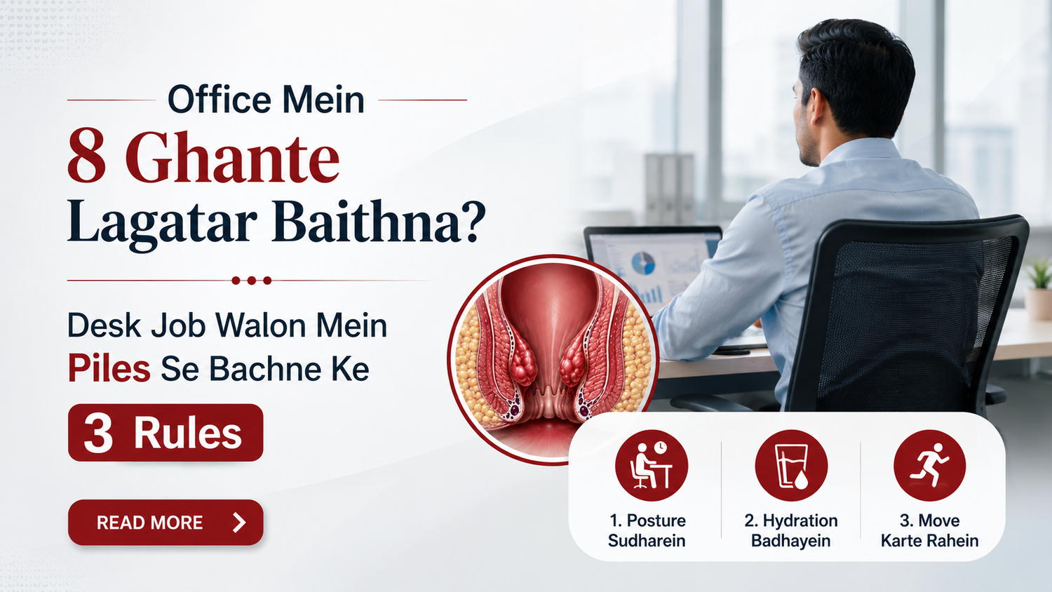 Office Mein 8 Ghante Lagatar Baithna? Desk Job Walon Mein Piles Se Bachne Ke 3 Rules