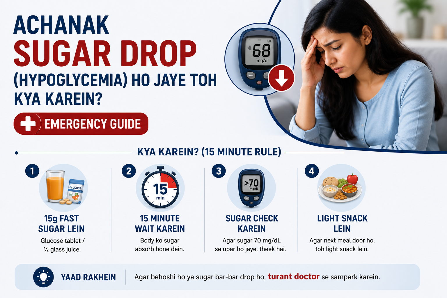Achanak Sugar Drop (Hypoglycemia) Ho Jaye Toh Kya Karein? Emergency Guide